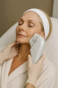 Woman receiving HIFU non surgical facelift treatment Radlett
