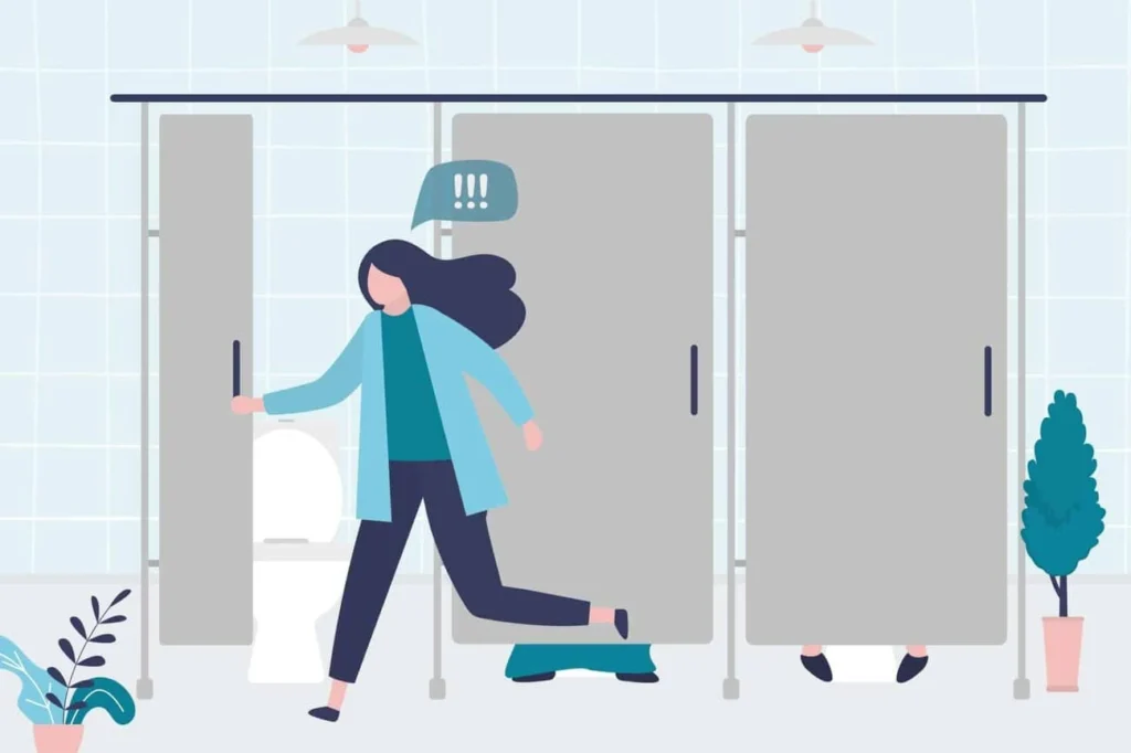 graphic of Urine incontinence Radlett woman running to the toilet.